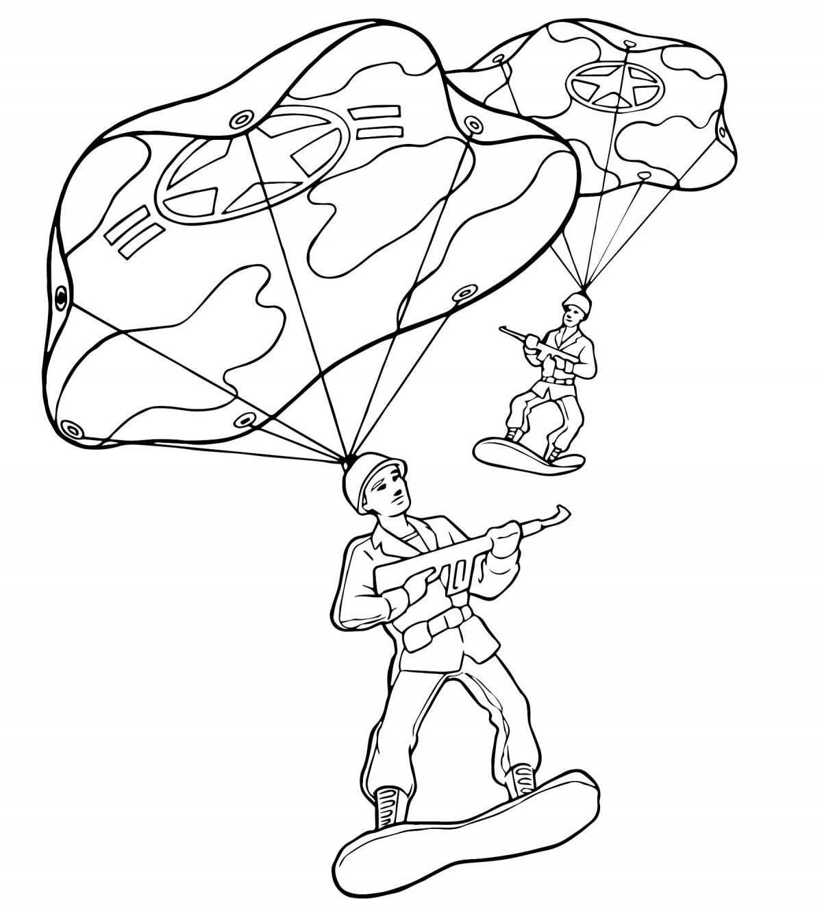 Animated paratrooper coloring page