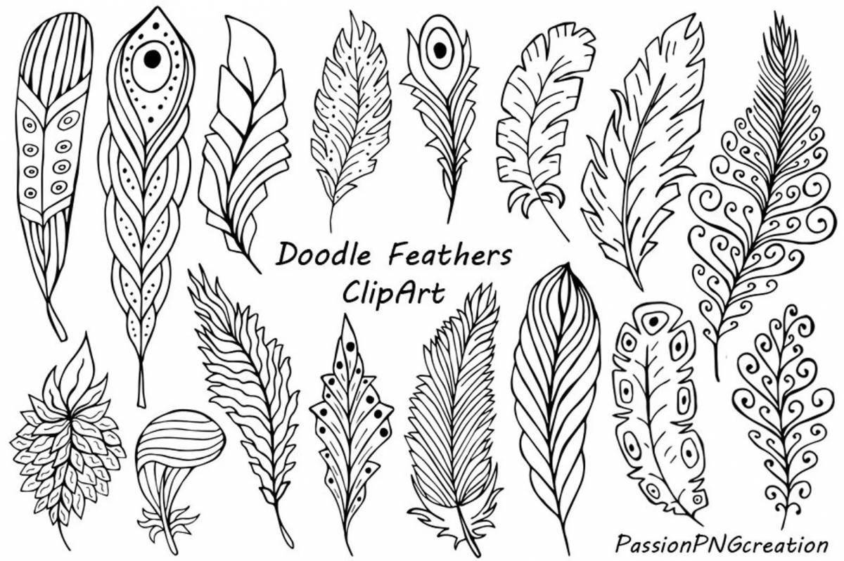Coloring page unusual feathers