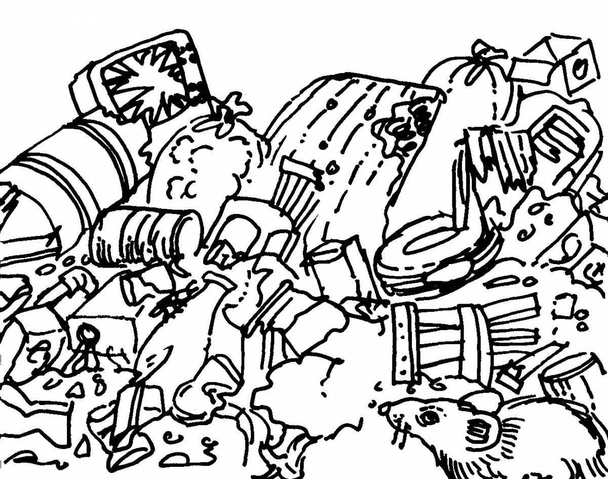 Playful trash coloring page