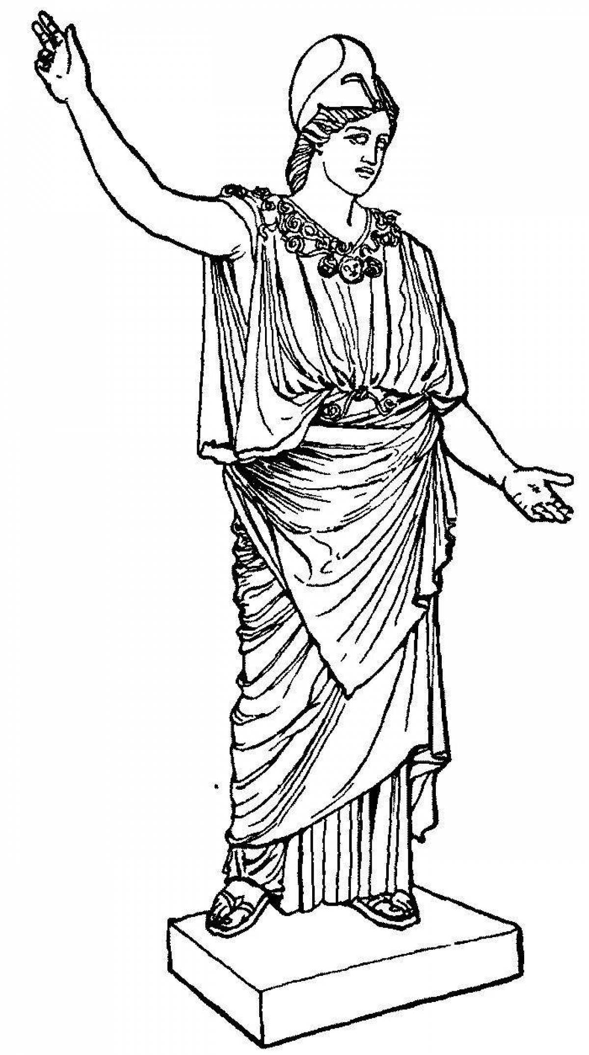 Черно-белые иллюстрации мифологических греческой богини Афины для книжка-раскраска