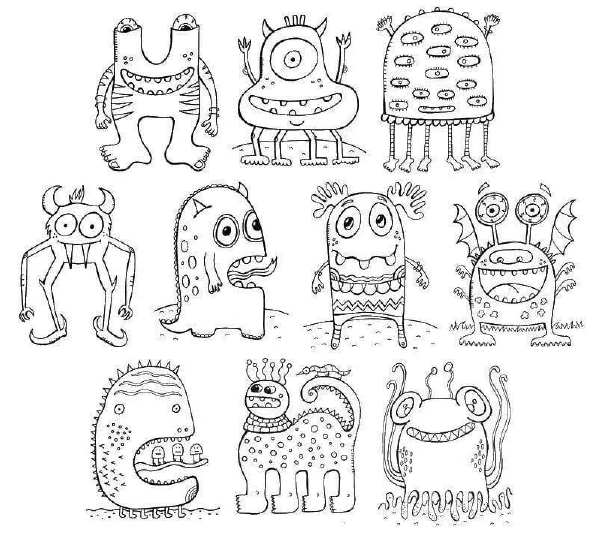 Adorable rainbow monster coloring page
