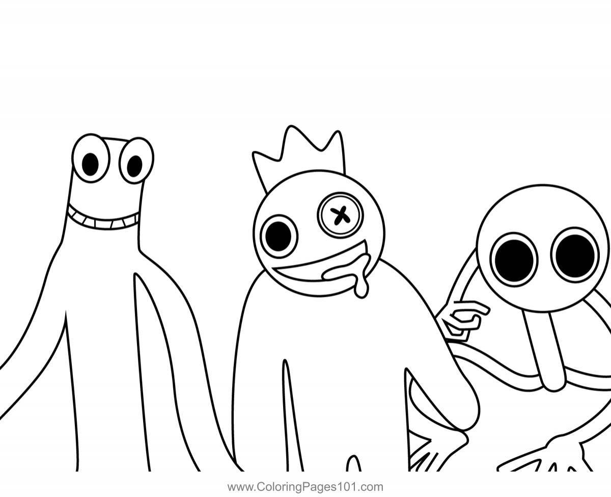 Exquisite rainbow monsters coloring page
