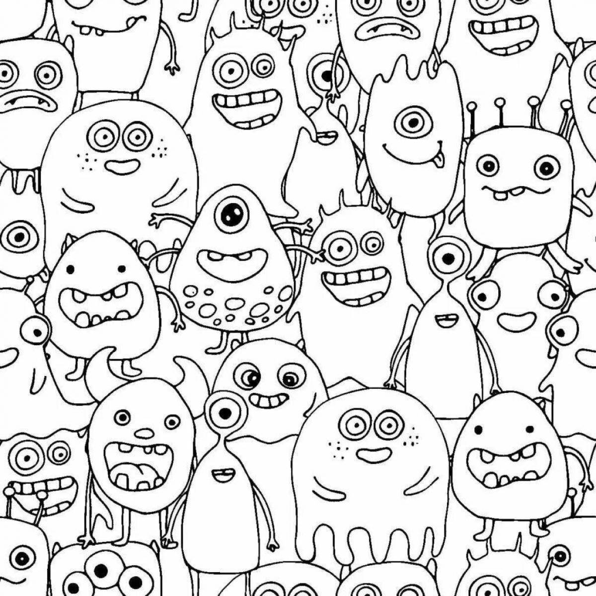 Coloring page dazzling rainbow monsters