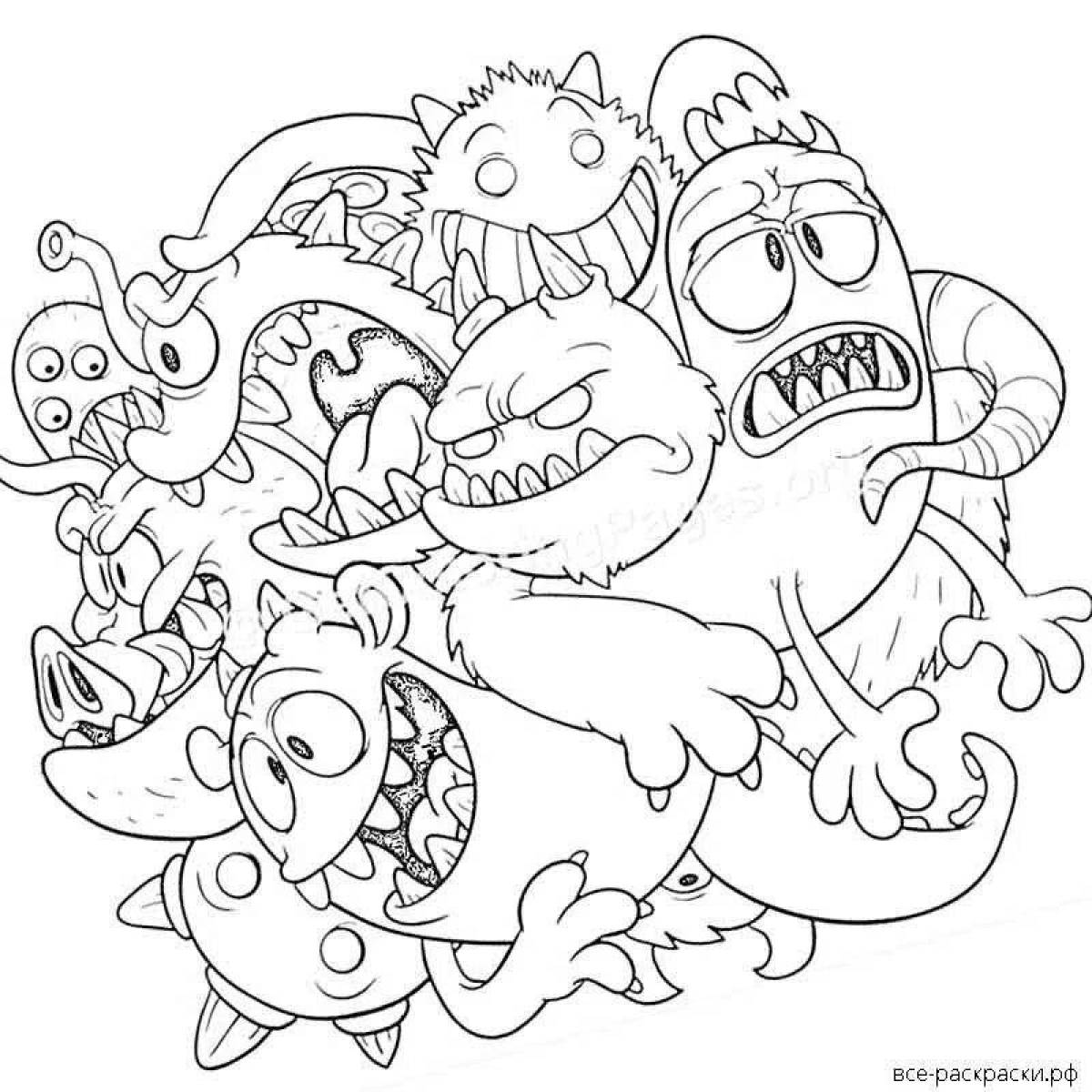 Glorious rainbow monsters coloring page