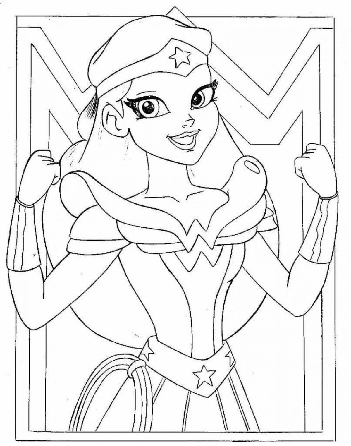 Coloring pages of colorful superhero girls