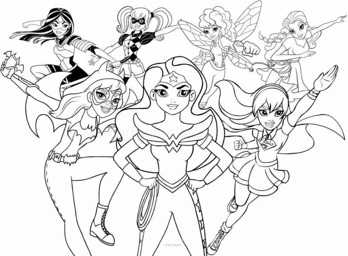 Причудливые девушки-супергерои раскраски