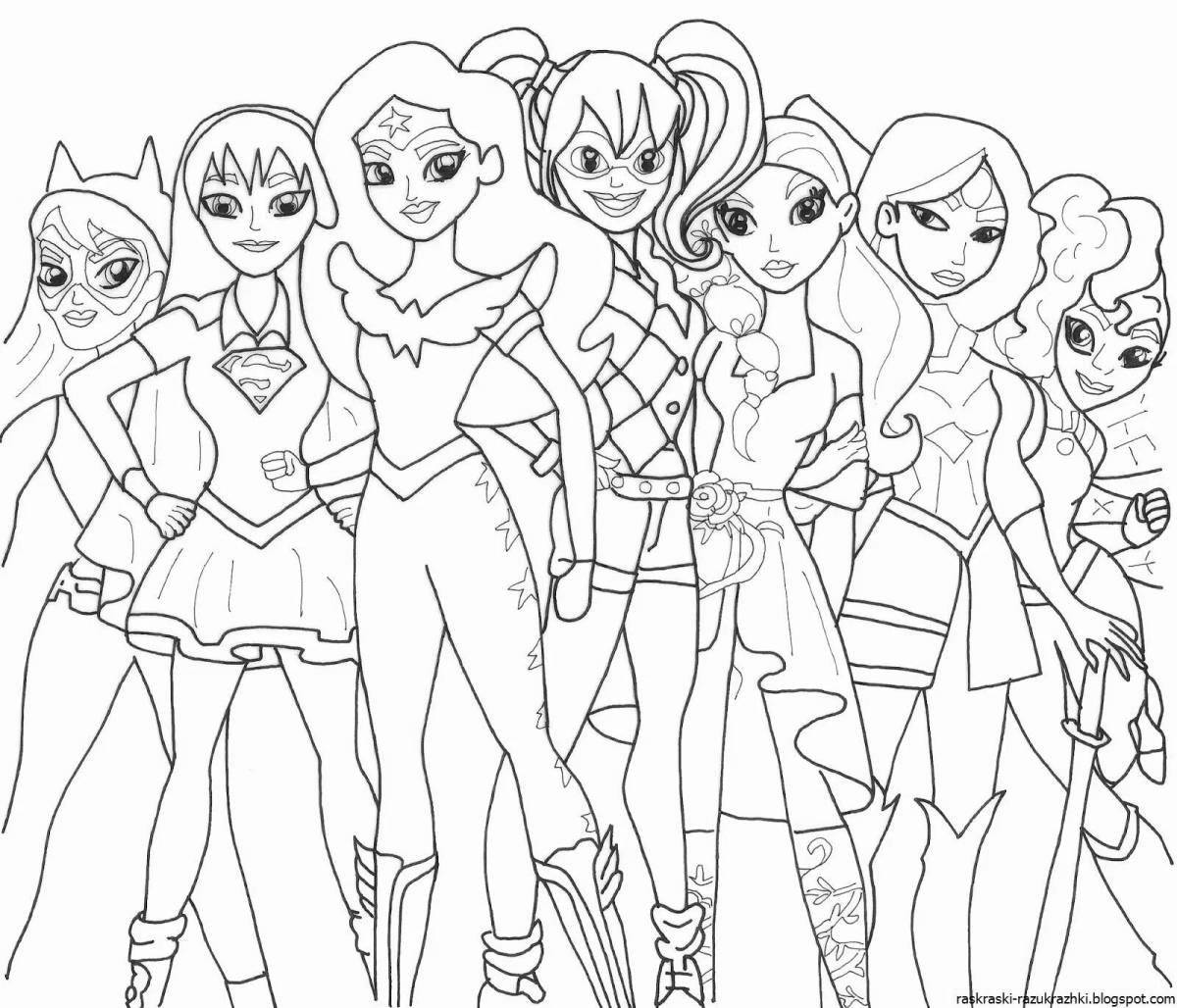 Coloring page energetic superhero girls