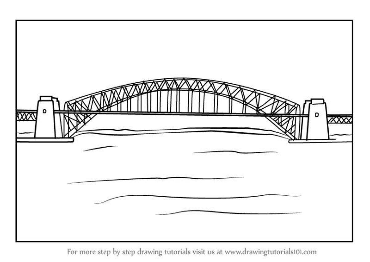 Раскраска Мост через реку | Раскраски с пейзажами