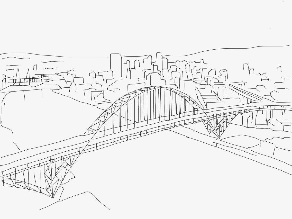 Ярко раскрашенный крымский мост раскраска