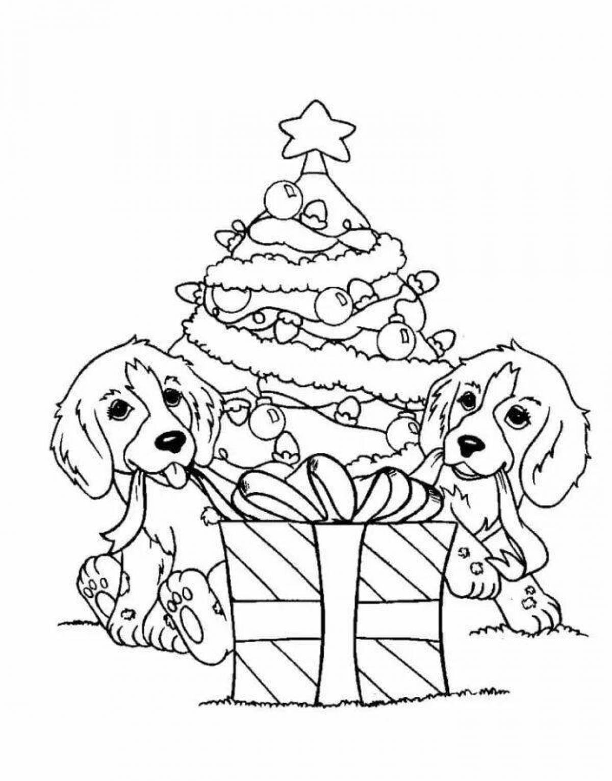Восхитительная рождественская раскраска собаки