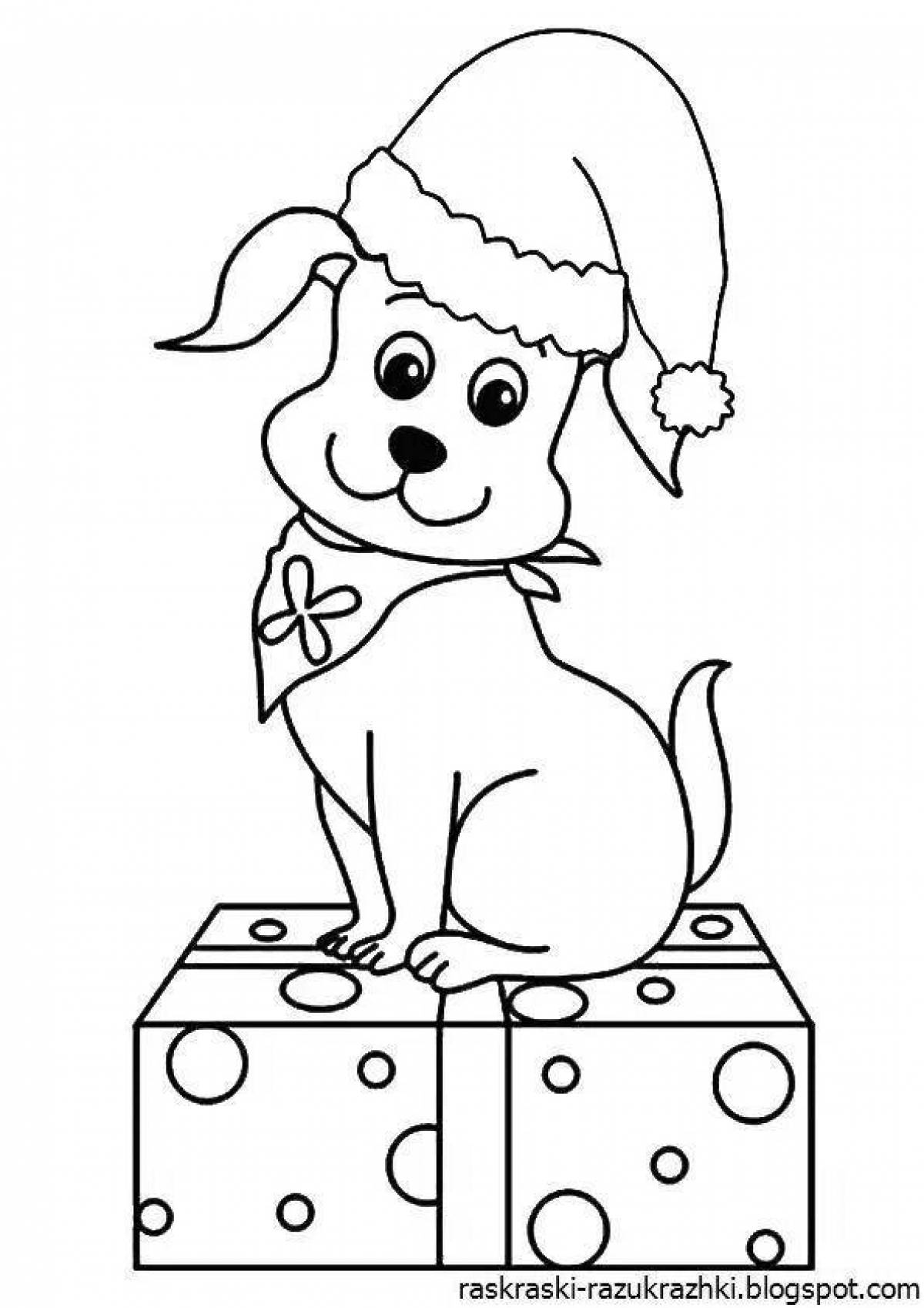 Большая рождественская раскраска собаки