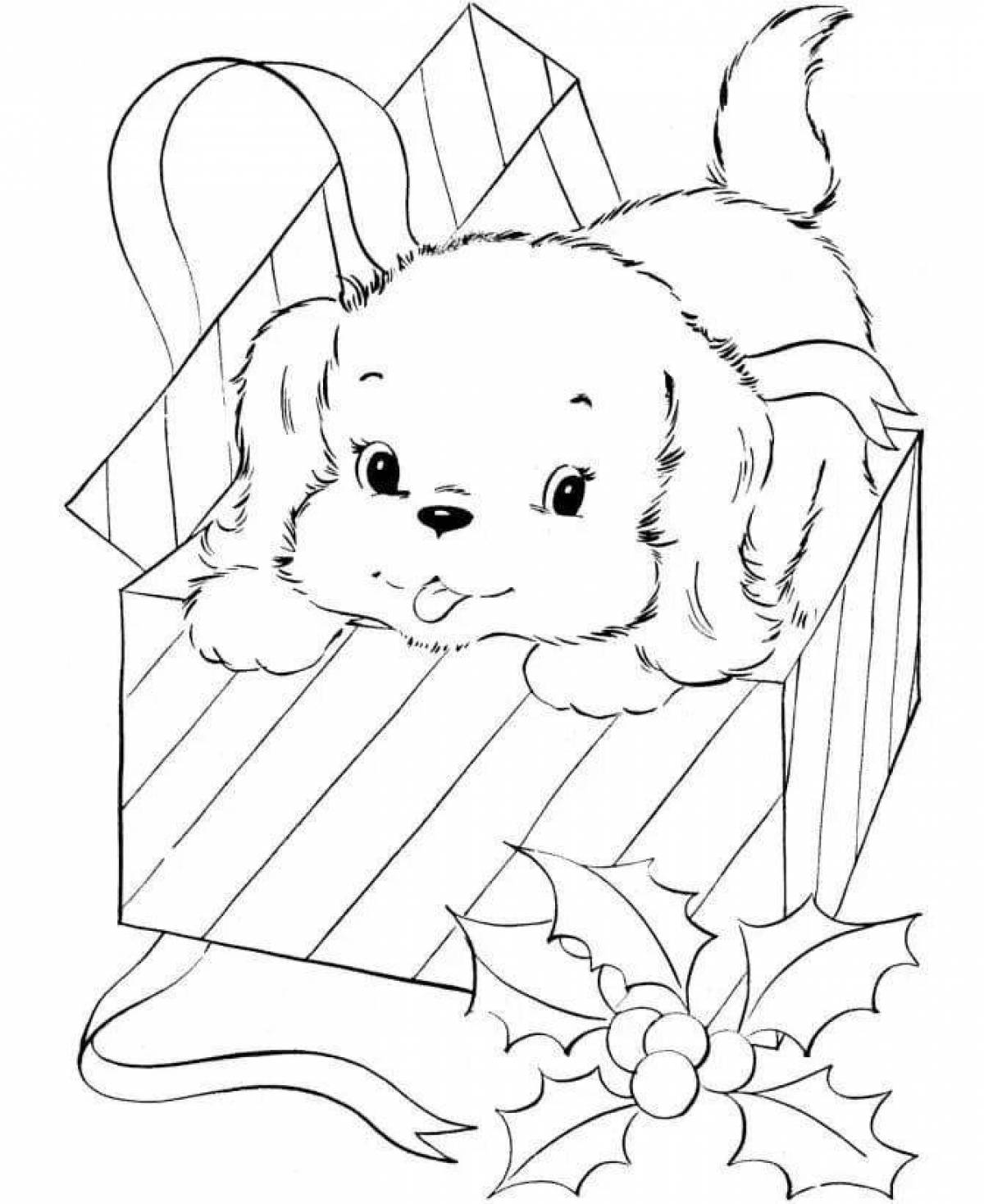 Cute Christmas coloring dog