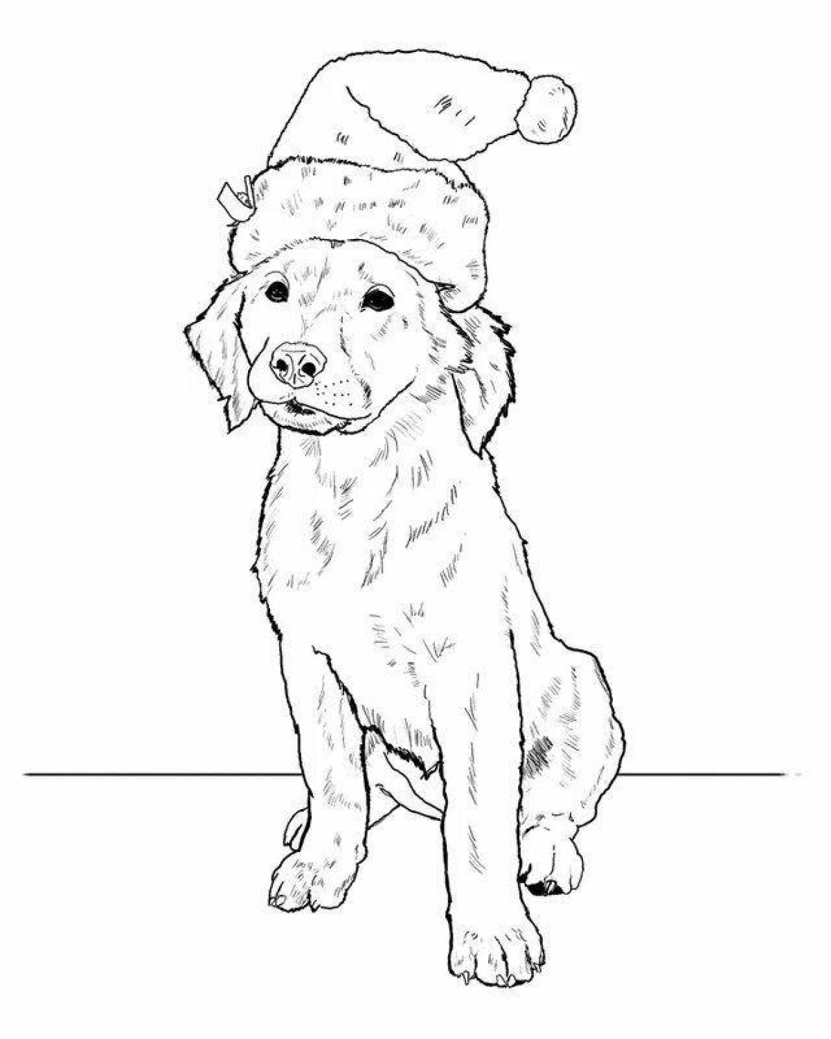 Adorable Christmas dog coloring page