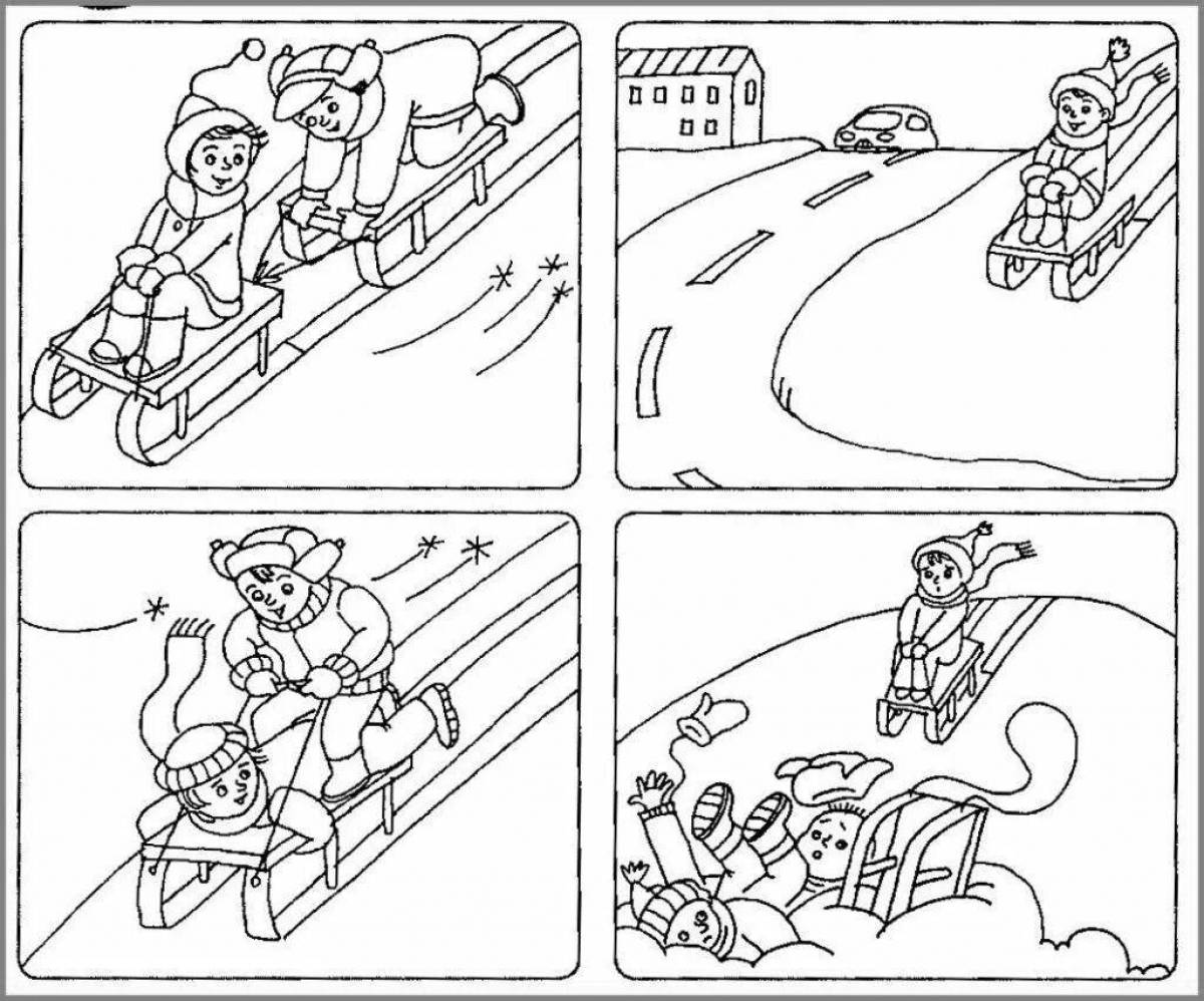 Attractive coloring pages traffic rules in winter