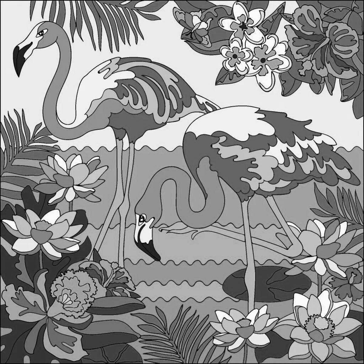 Coloring page cheerful pink flamingo