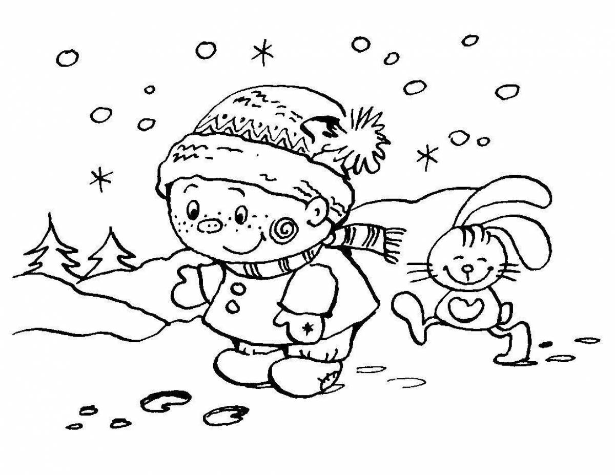 Fantastic winter walk coloring page