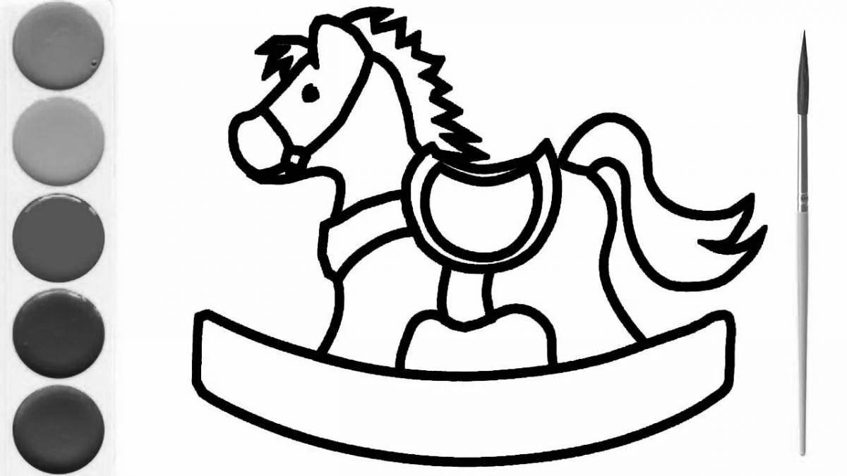 Colorful rocking horse coloring page
