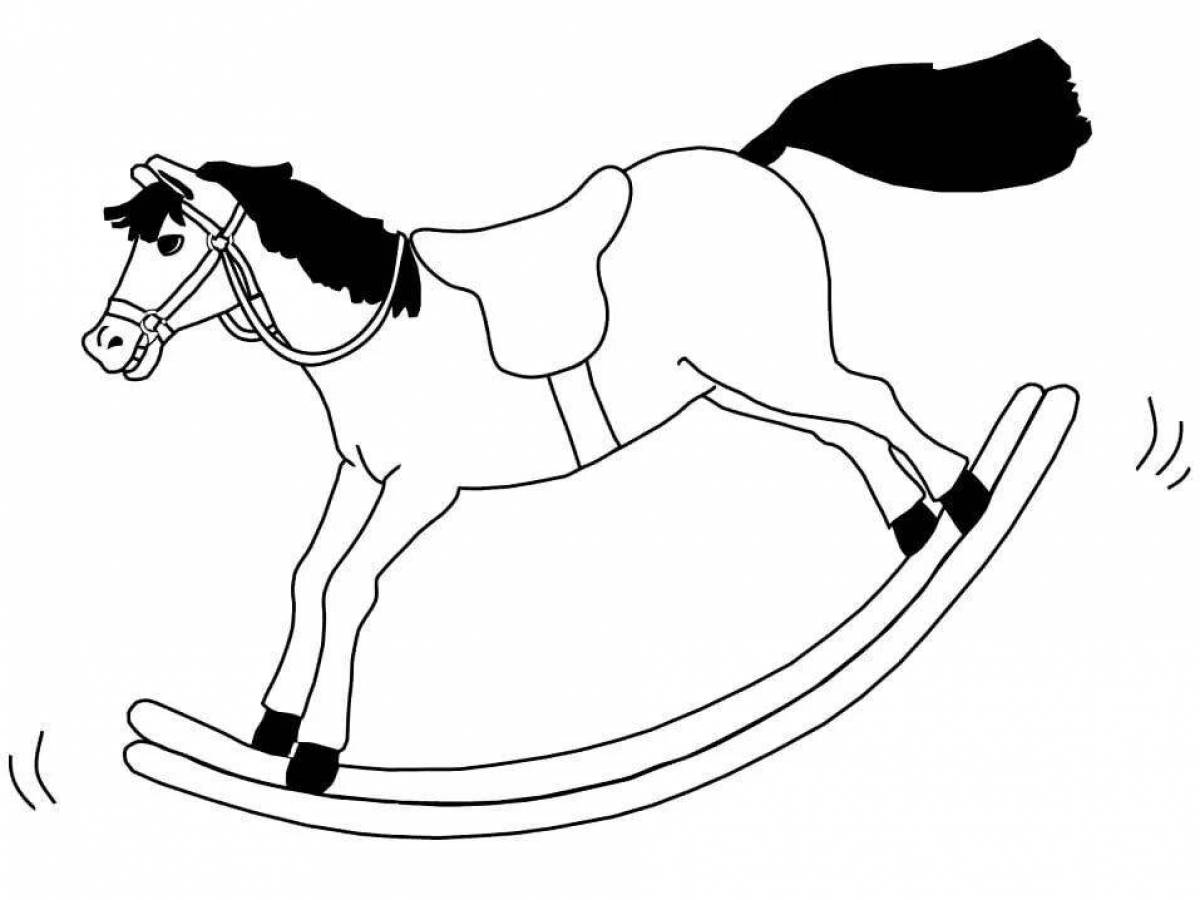 Glowing rocking horse coloring page