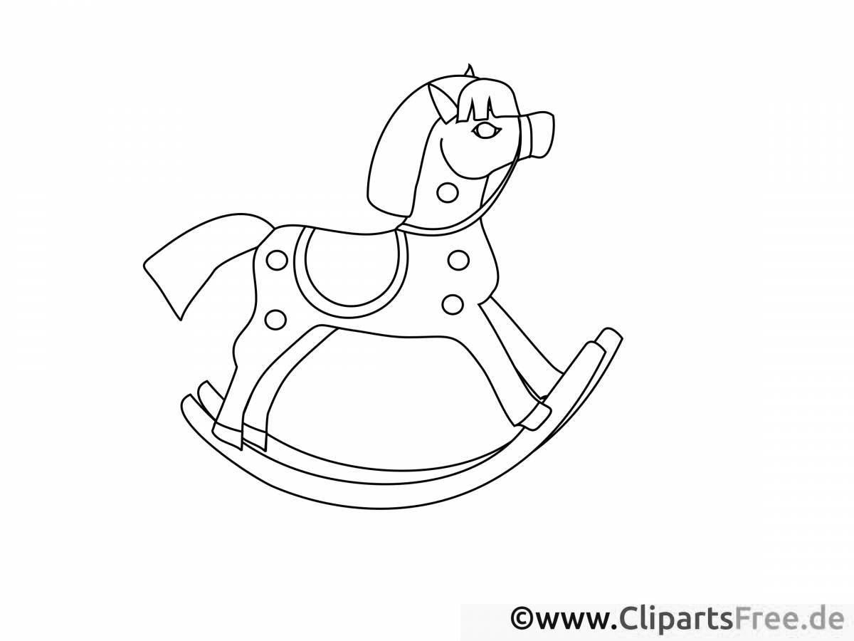 Glittering rocking horse coloring page