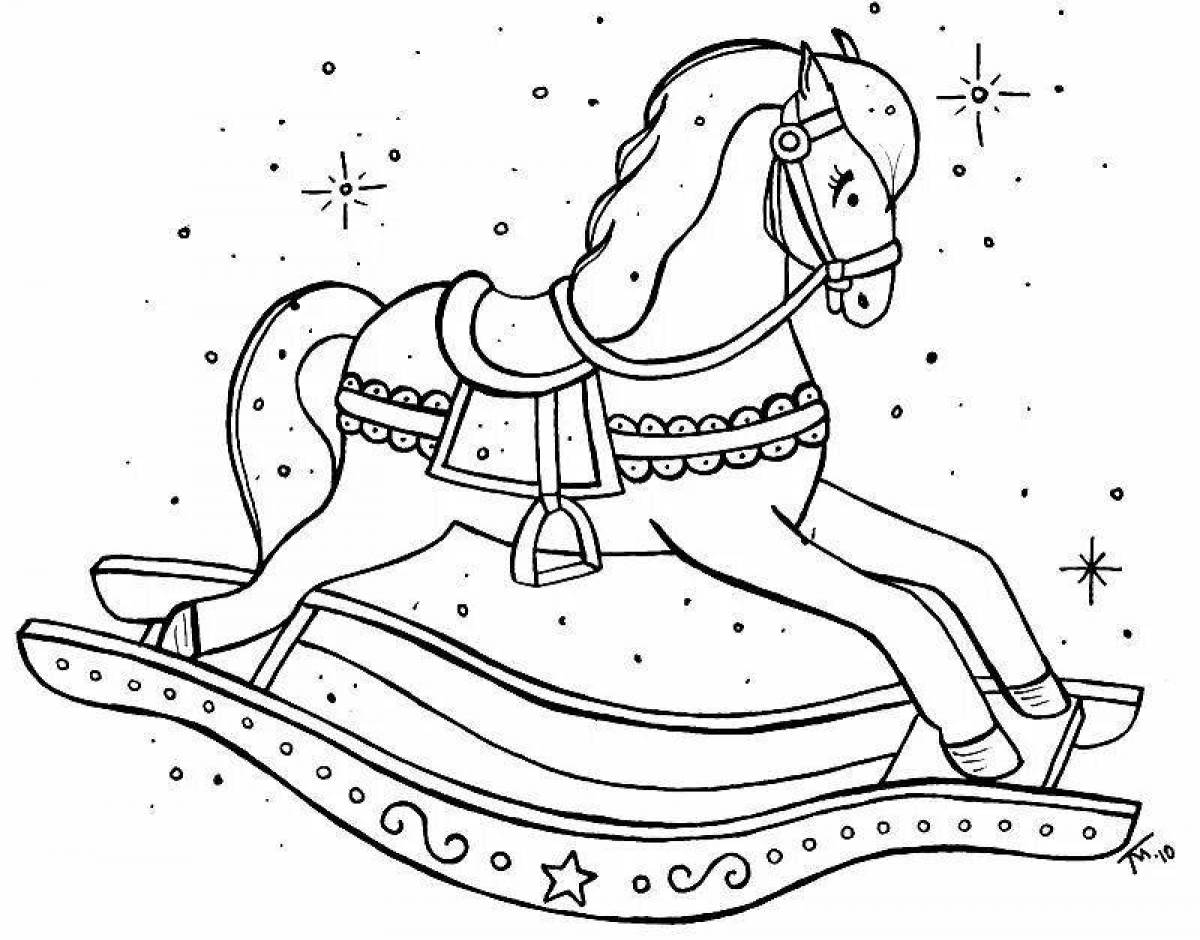 Colored cascading rocking horse coloring book
