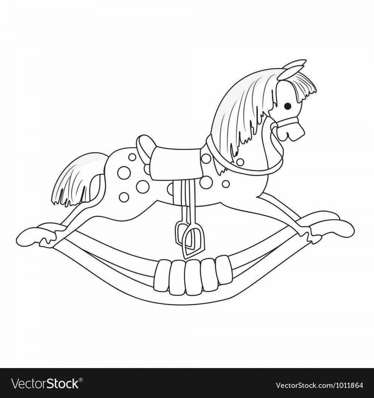Coloring rocking horse filled with colors