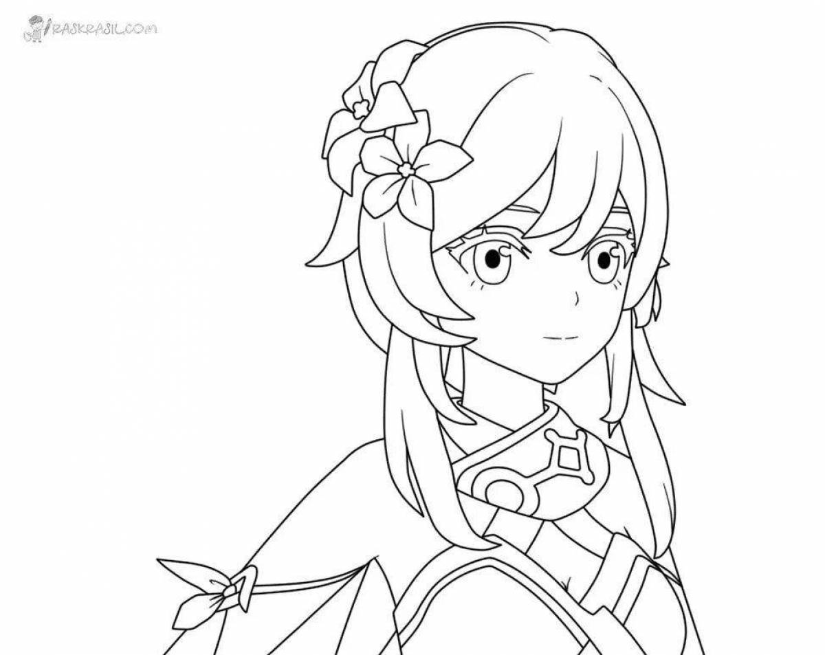 Mona genshin playful coloring page