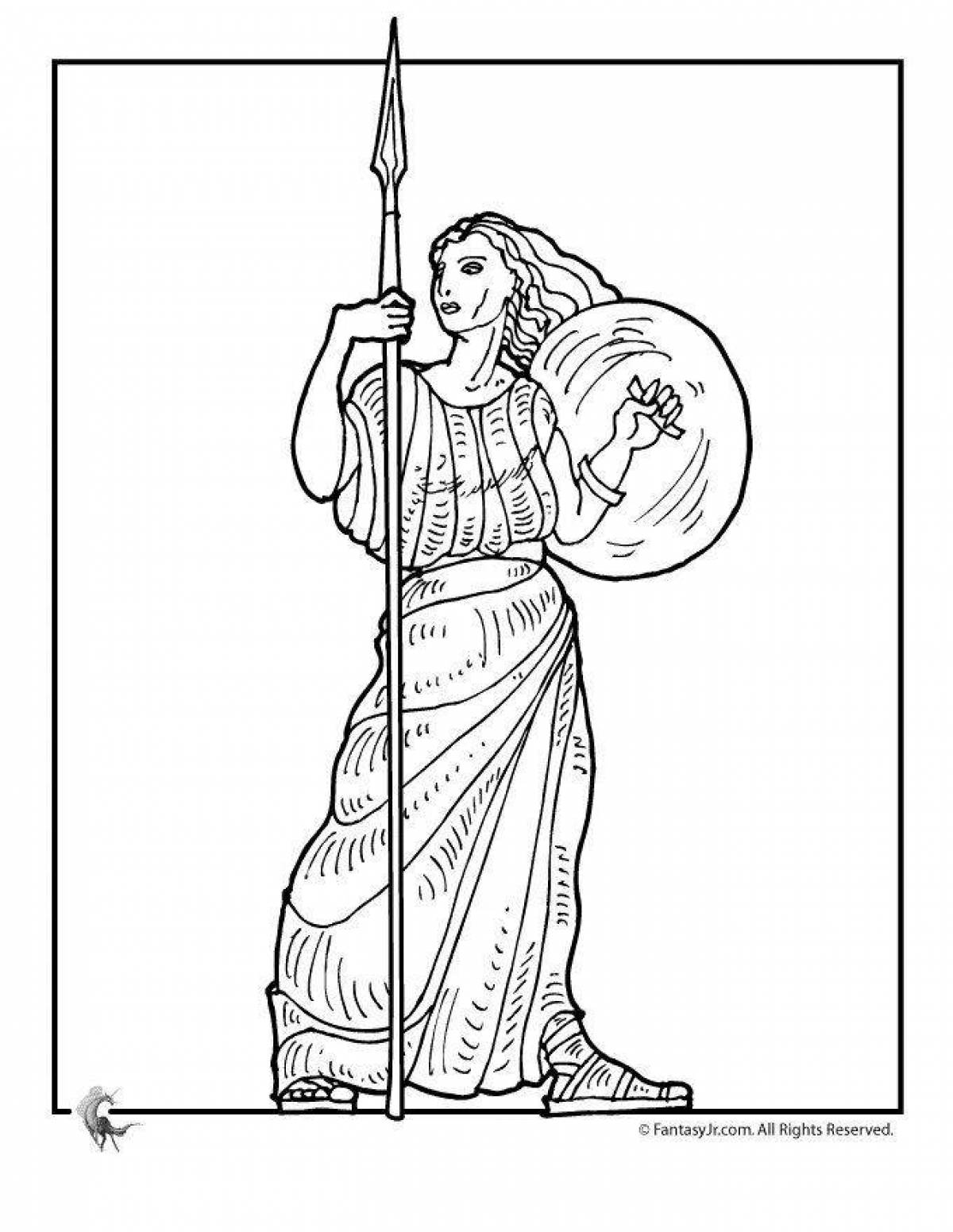 Coloring page majestic goddess athena