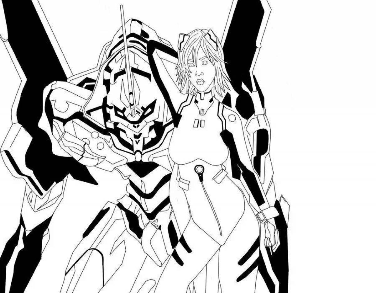Coloring page cheerful evangelion aska