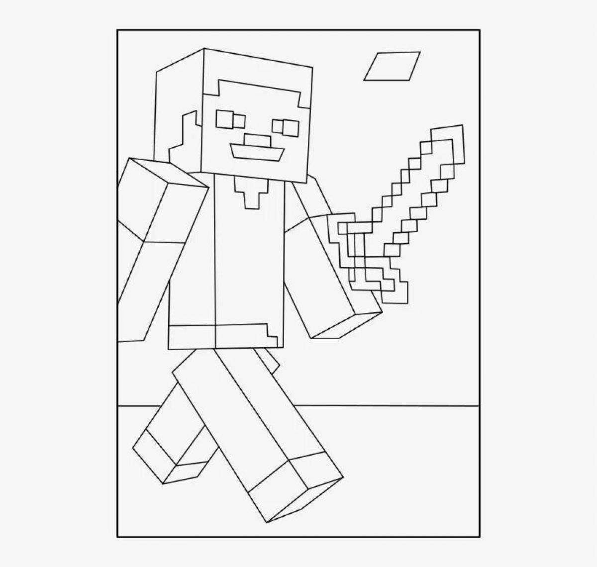 Colorful minecraft men coloring page