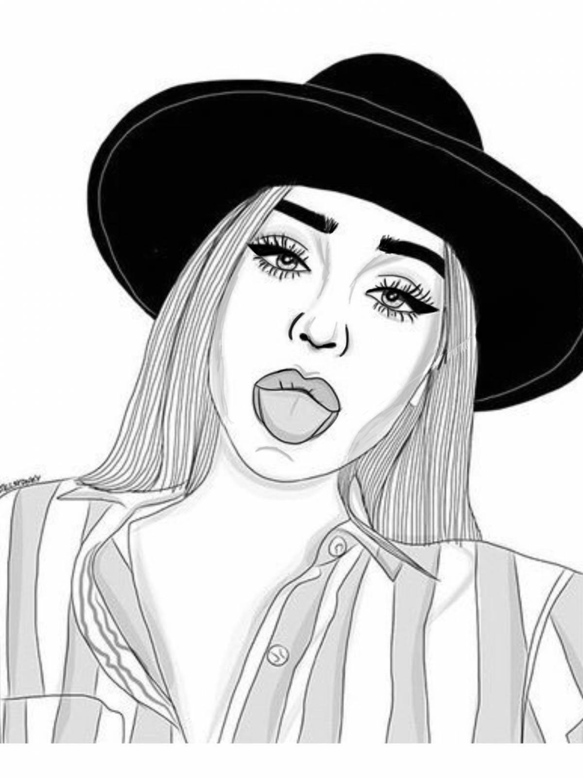 Glowing cool girl coloring page