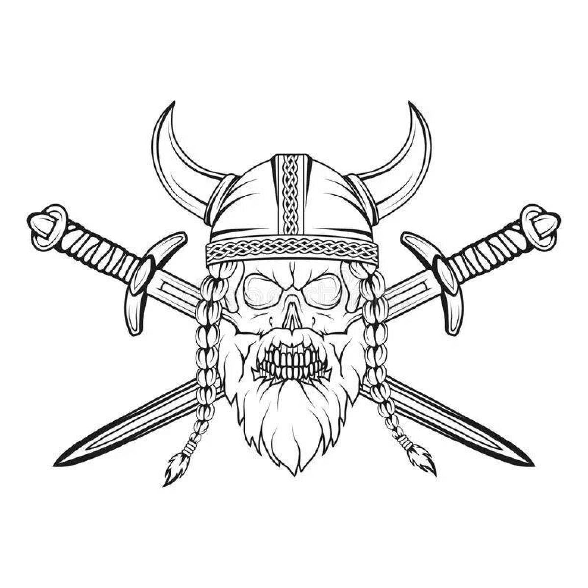 Viking continuous battle coloring page