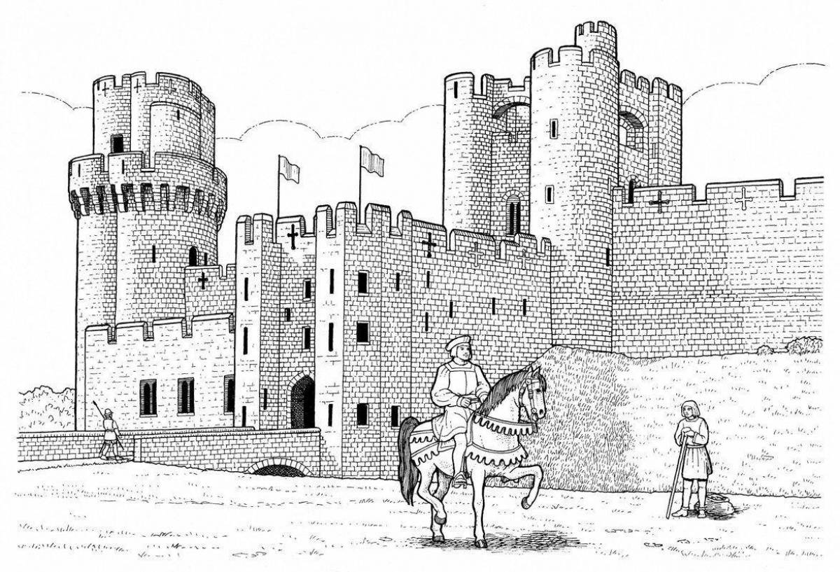 Coloring page majestic knight's castle