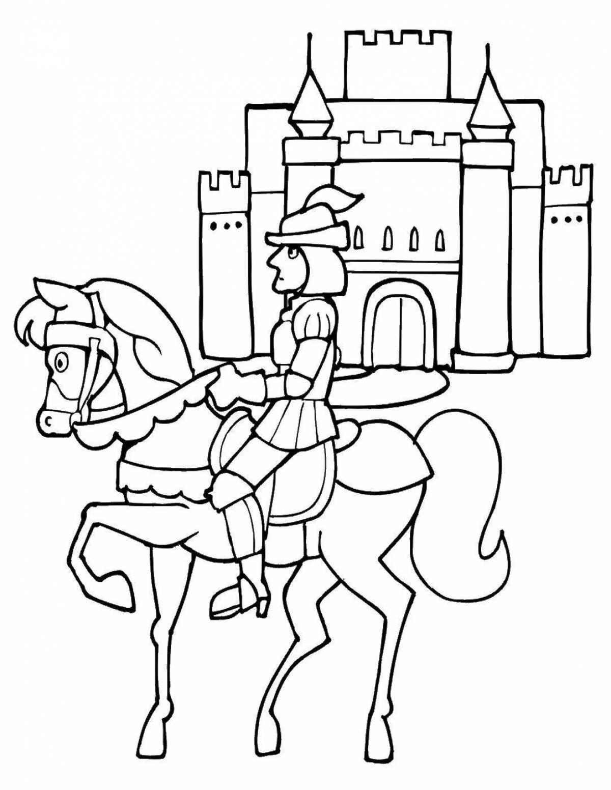 Charming knight's castle coloring page