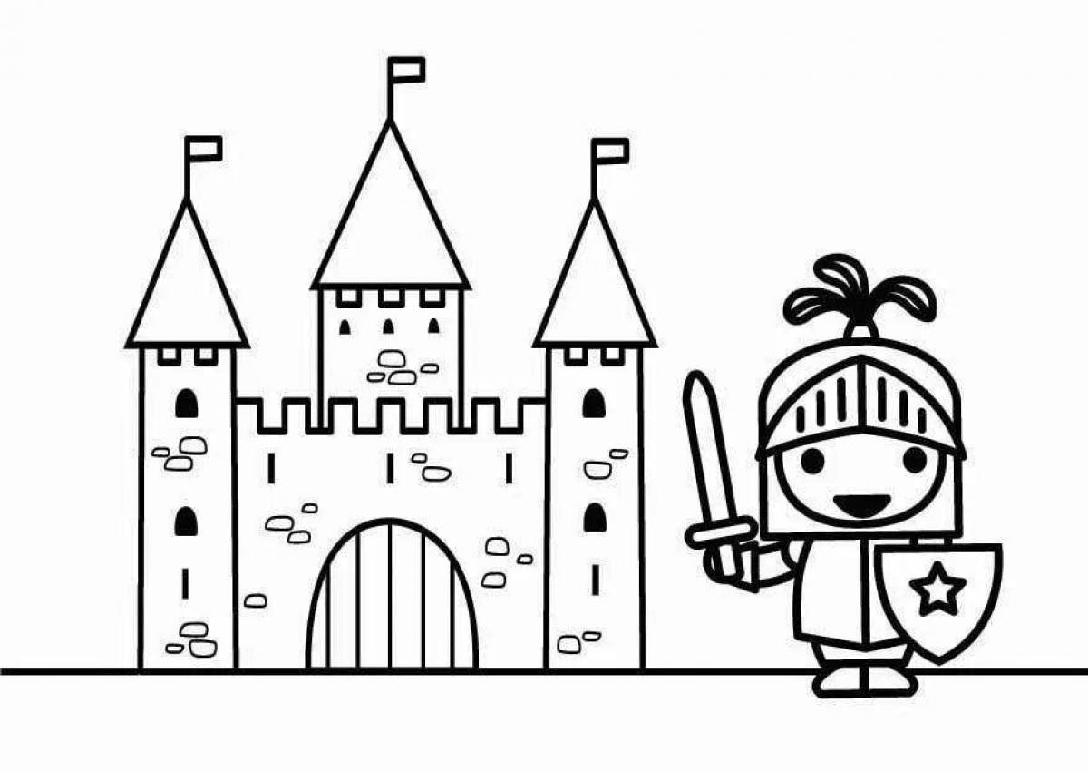 Coloring page of an impressive knight's castle
