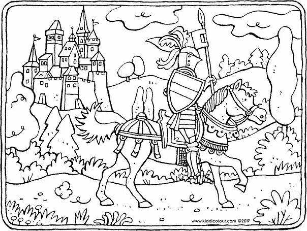 Coloring book elegant knight's castle