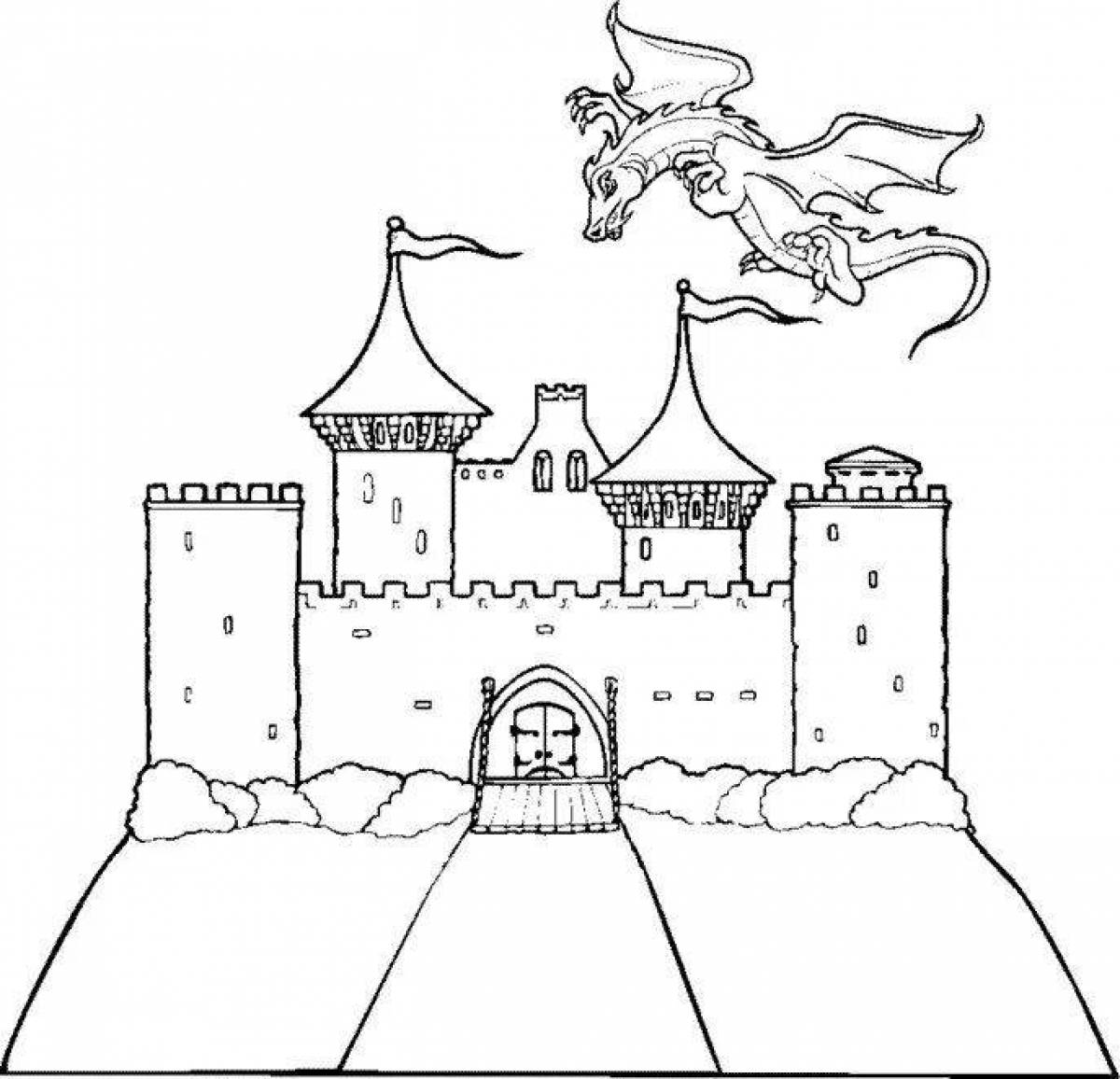 Coloring book shining knight's castle