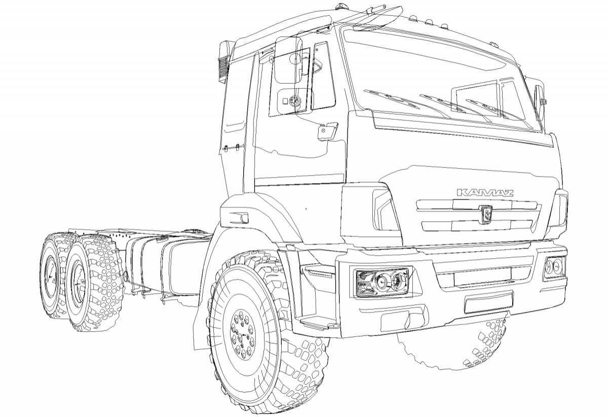 Coloring book charming KAMAZ for boys