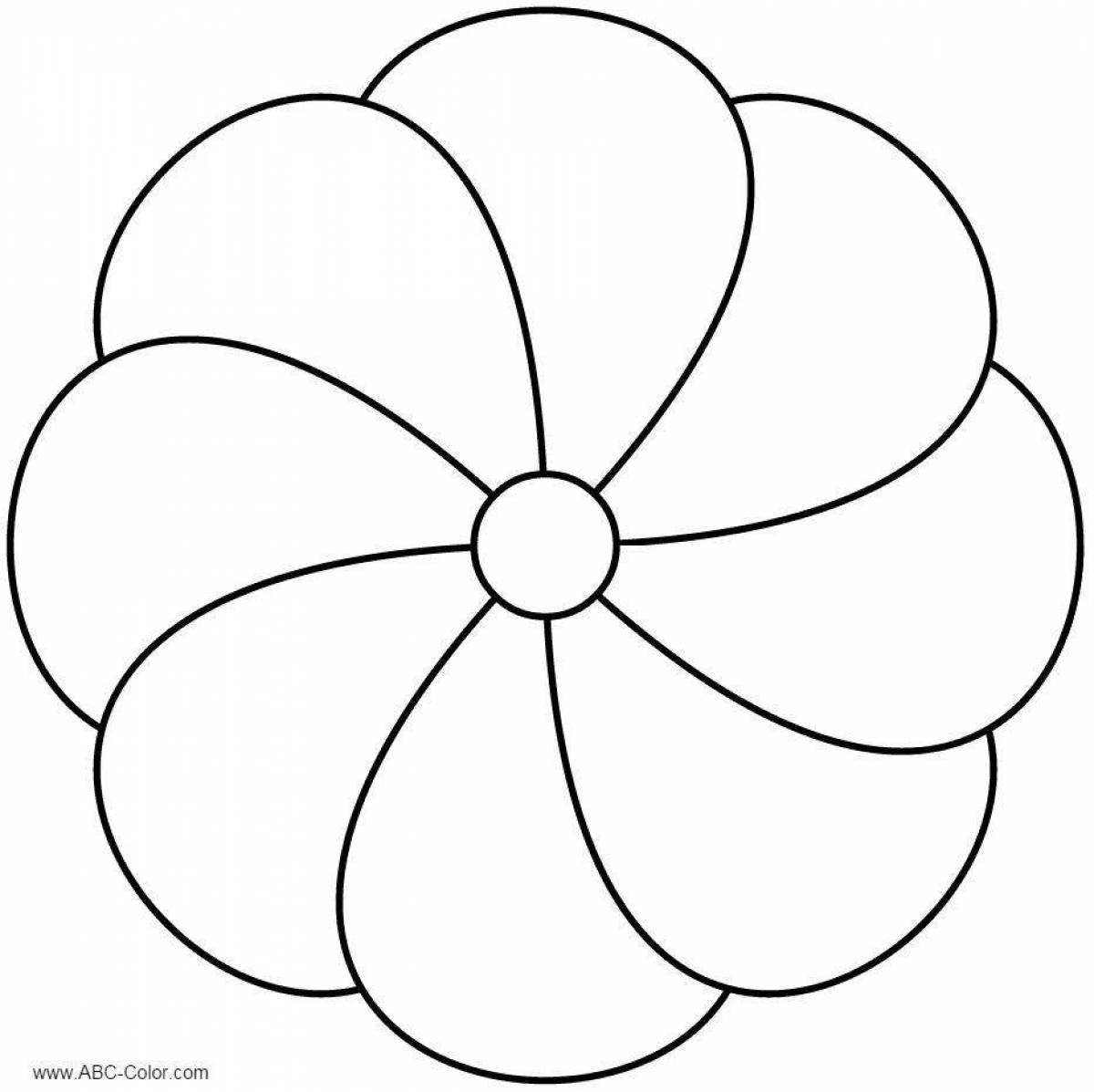 Colorful coloring page flower template with seven colors