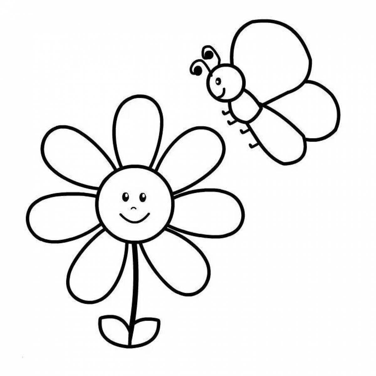 Delicate coloring flower template with seven colors