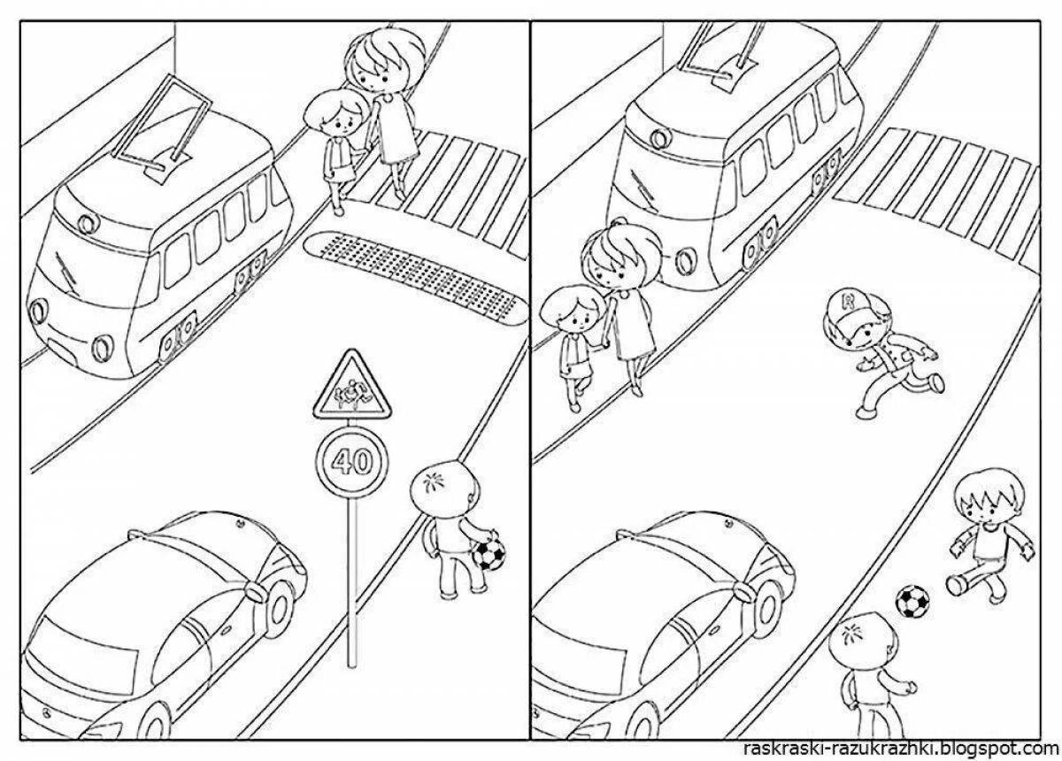 Attractive traffic rules coloring book for 1st grade