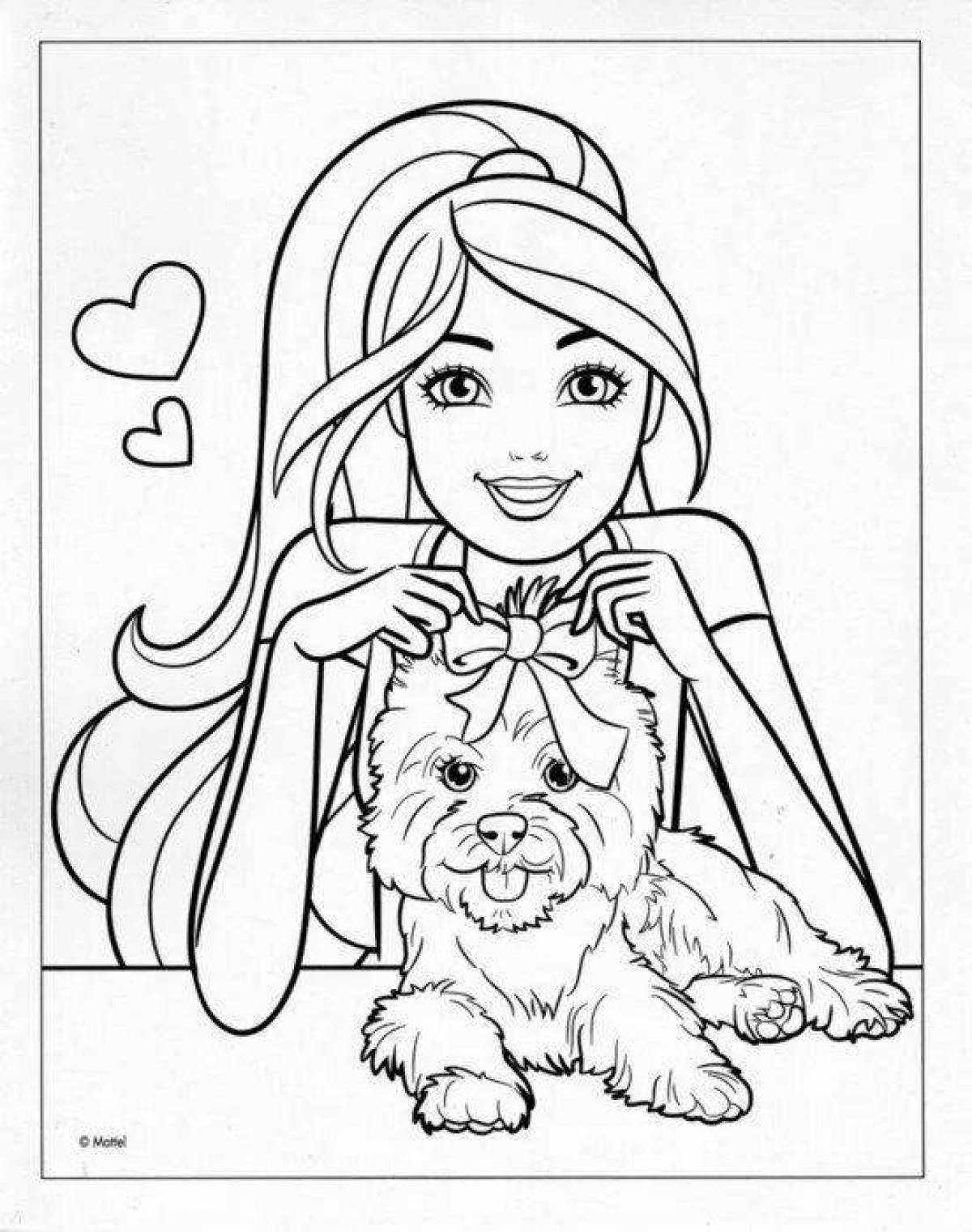 Amazing coloring book girl with a dog