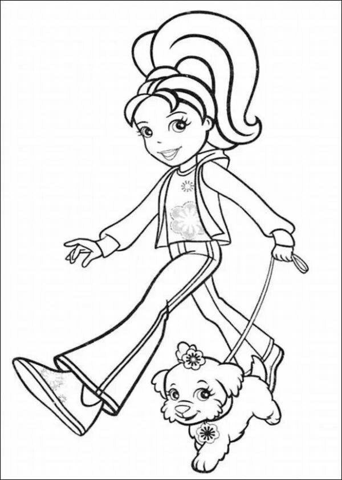 Luminous coloring book girl with a dog