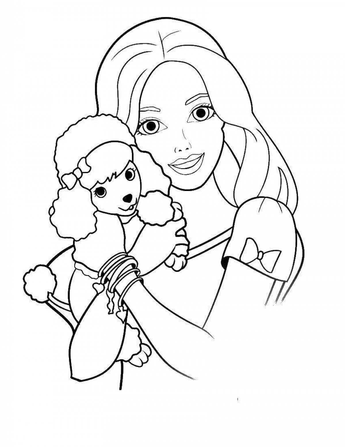 Animated coloring book girl with dog