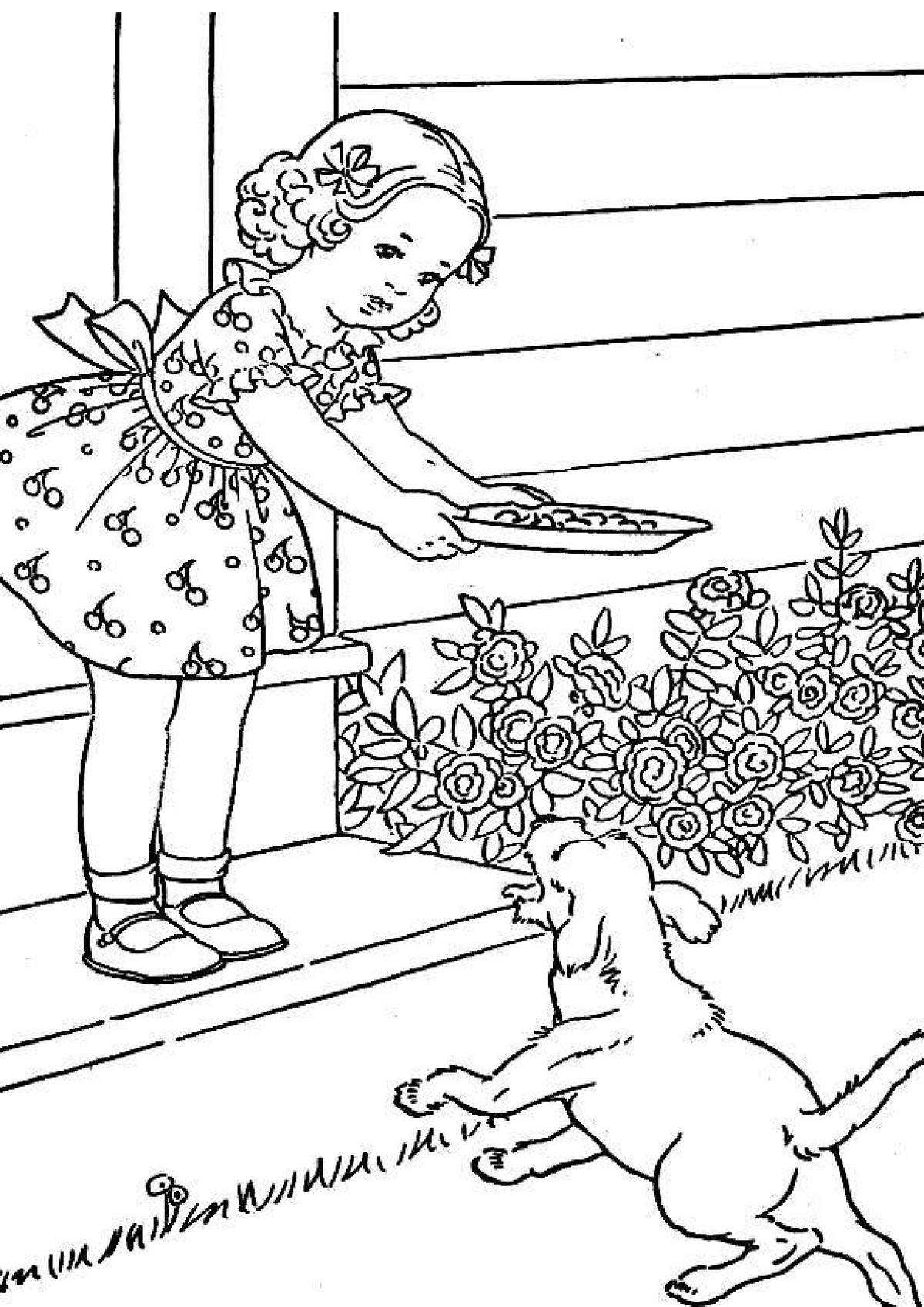 Ангельская раскраска девочка с собакой
