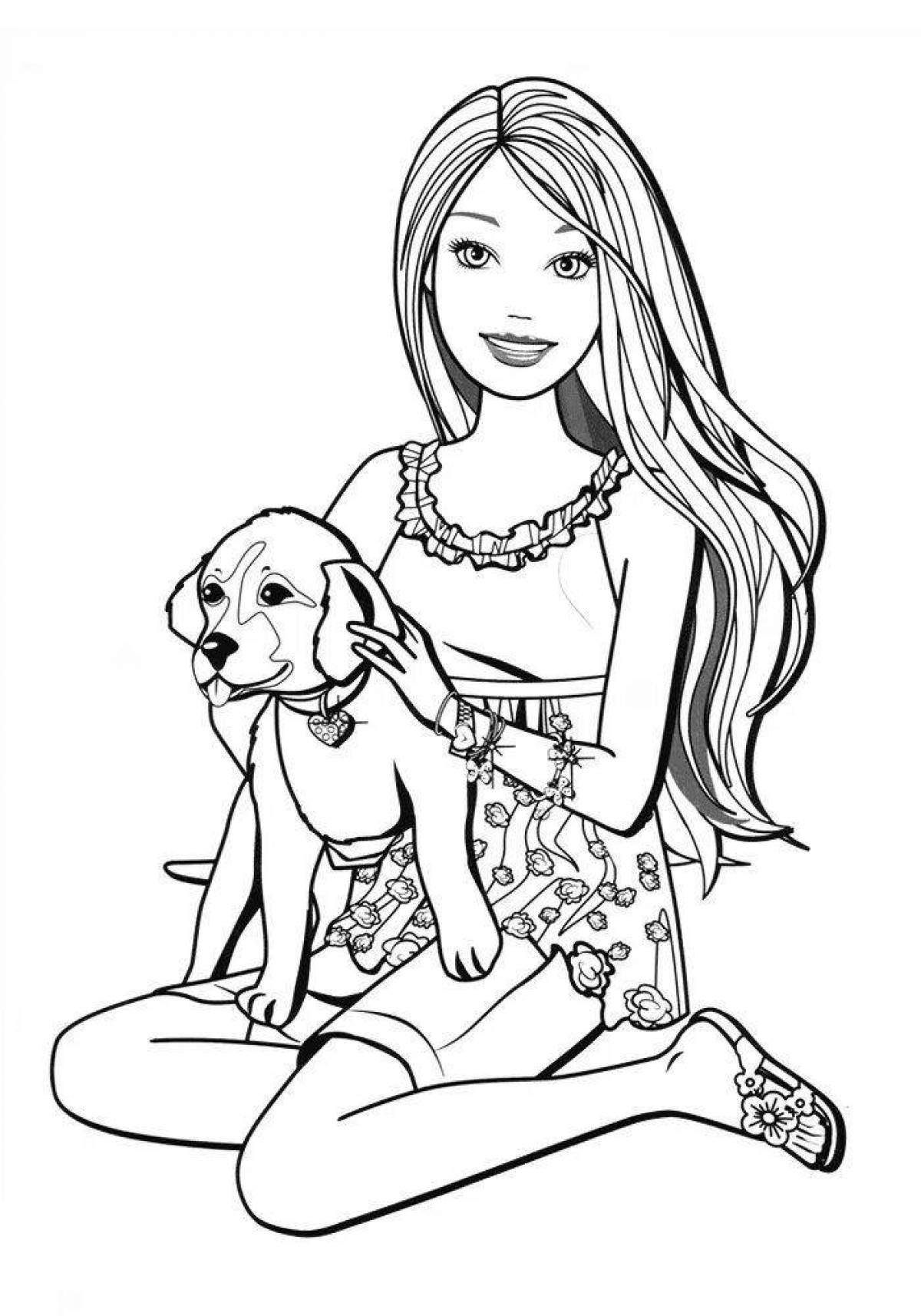 Раскраска онлайн Девочка и милый щенок бесплатно