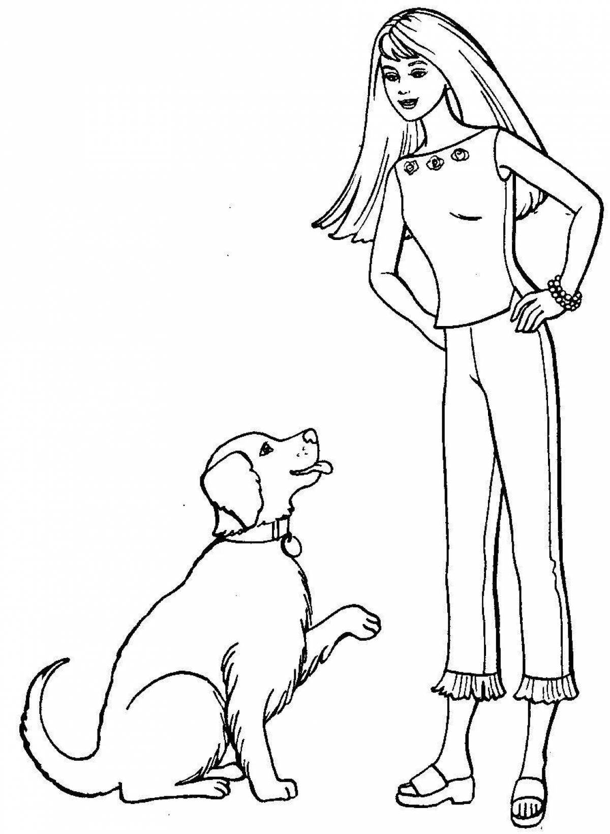 Элегантная раскраска девушка с собакой