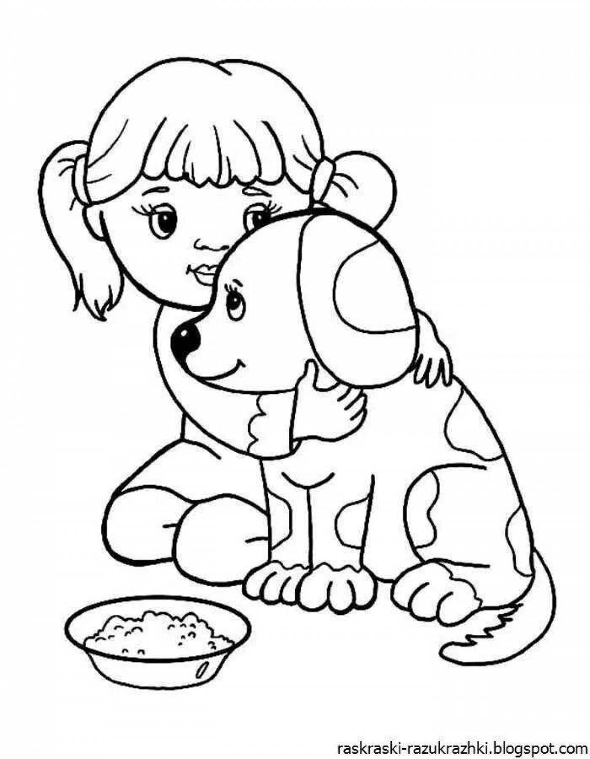 Увлекательная раскраска девочка с собакой