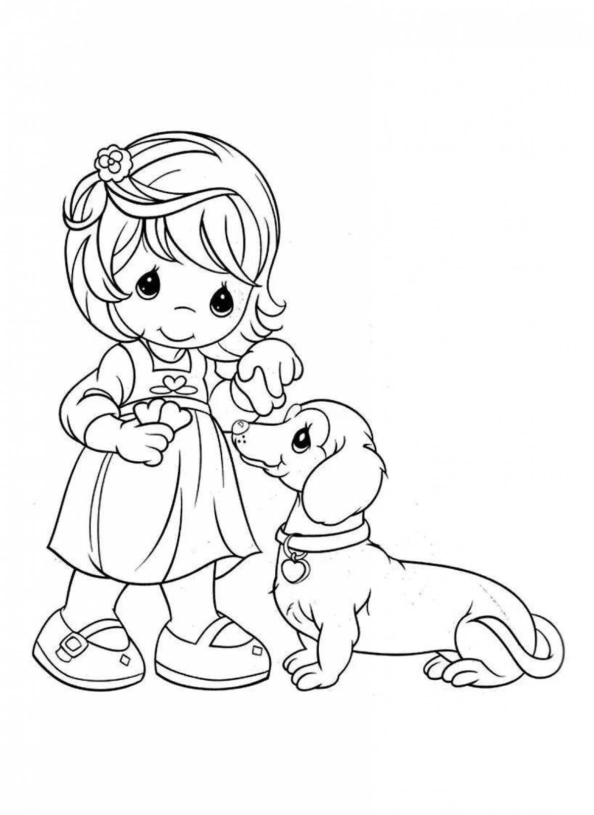 Небесная раскраска девушка с собакой