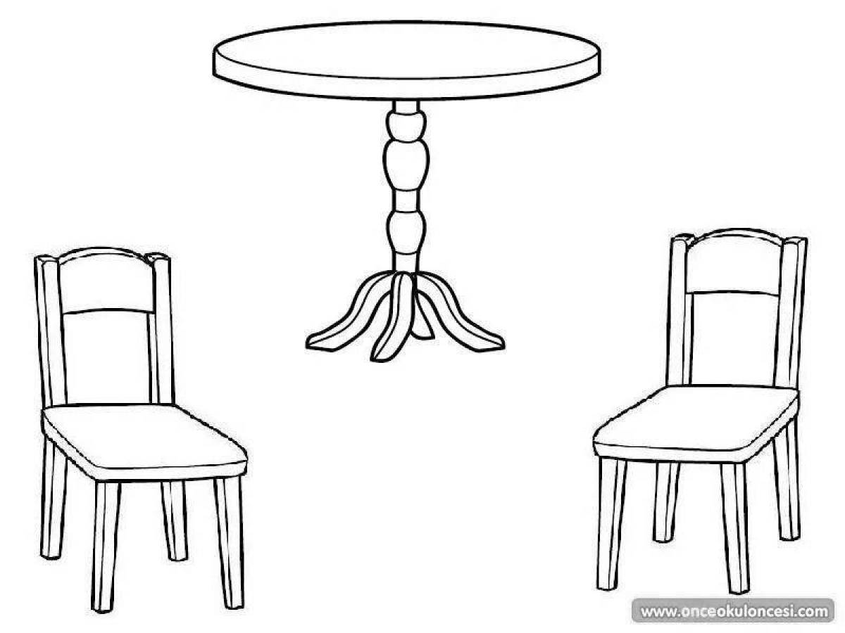 Colorful table and chair coloring book