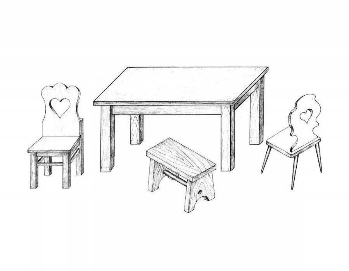Large table and chair coloring page